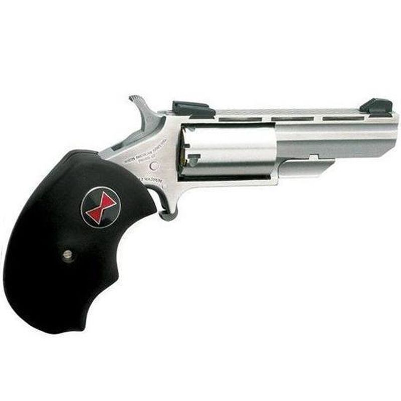 NAA Black Widow Single Action Revolver .22 Magnum 2" Barrel 5 Rounds Fixed Sights Oversized Rubber Grips Stainless Steel Finish NAA-BWM